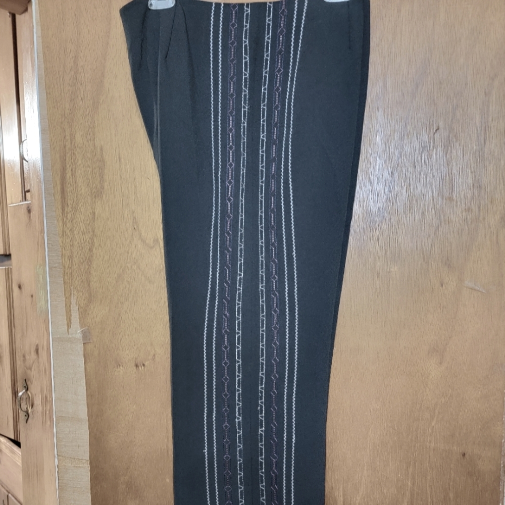 Women's slacks - black w/ side embroidery